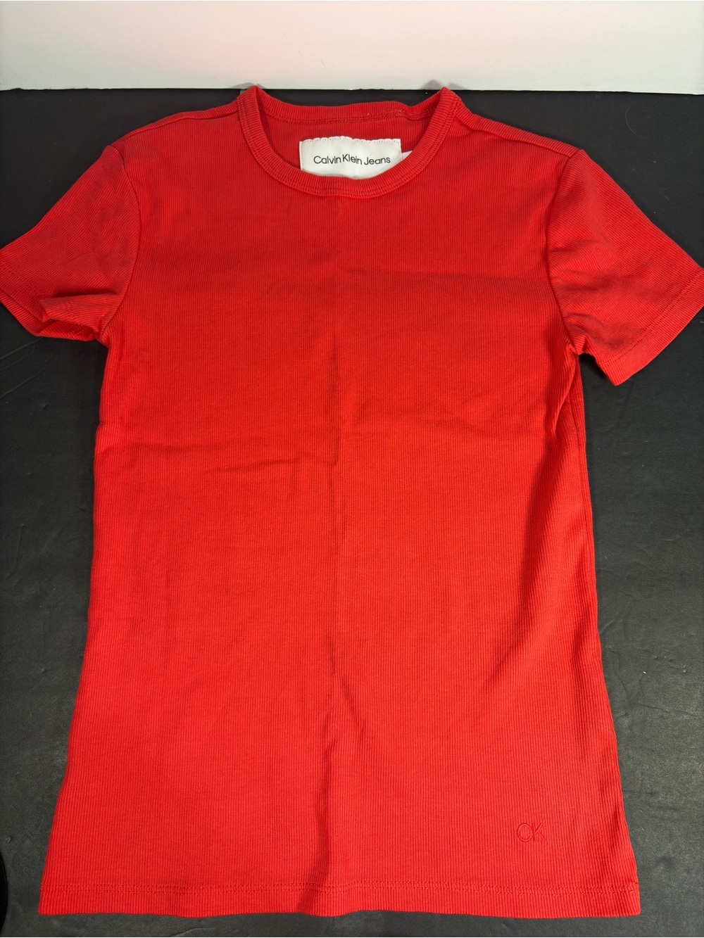 Calvin Klein Red Ribbed Athletic Short Sleeve T-Shirt Womens Size Small